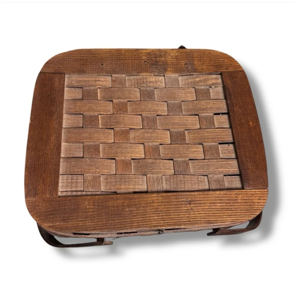 PETERBORO BASKET CO. Woven Wood Flip Top Picnic Basket VINTAGE